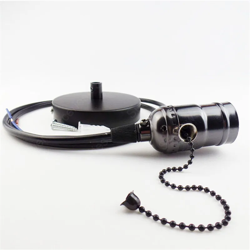 Vintage Antique Industrial Brass Finish Lamp Holder Fabric Cord Ceiling Rose industrial black pendant lamp hanging lights