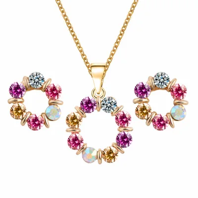 new circle color crystal jewelry sets necklace European style ladies jewelry manufacturers
