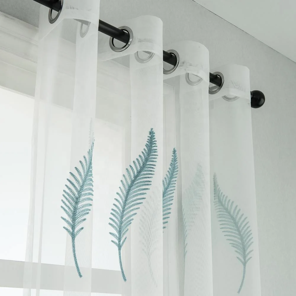 Luxury Embroidered Leaves Tulle White Sheer Curtain For Window Organza Cheap Curtains For Living Room Door Curtain