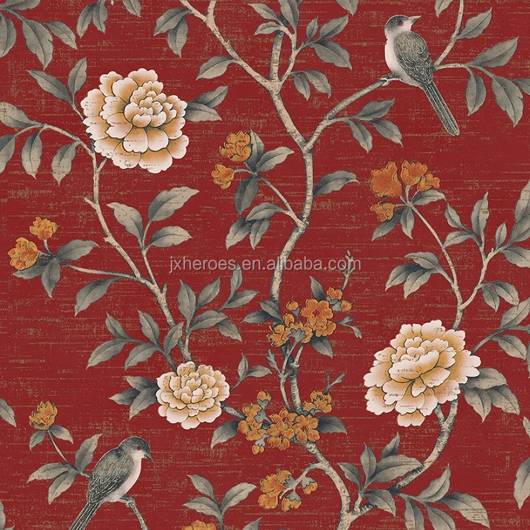 Chinoiserie Auspicious Flower and Bird Design Decorative Non Woven Home Wallpaper
