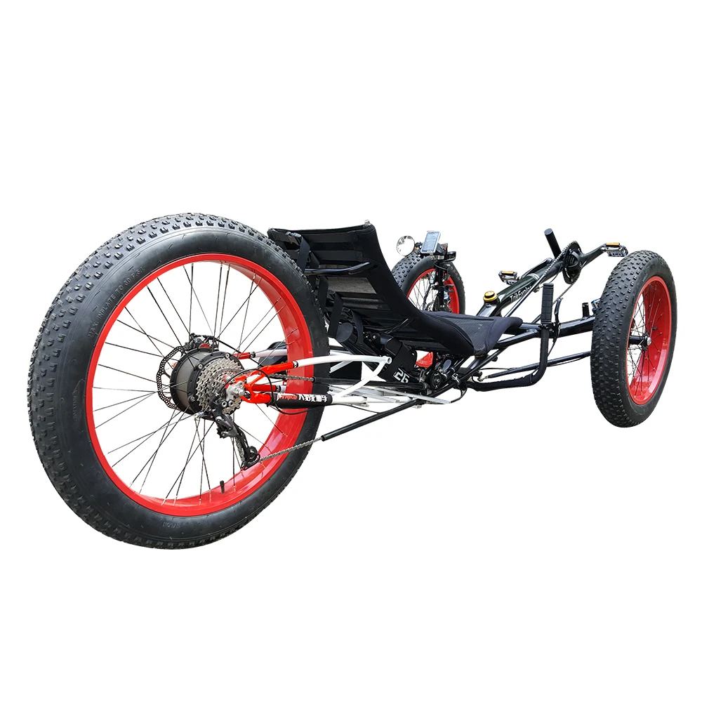 Free Shipping High Capacity Laid-Back Seat Reverse Three Wheel Street Electric Recumbent Trike Fat Snow Tire Recumbent Tricycle