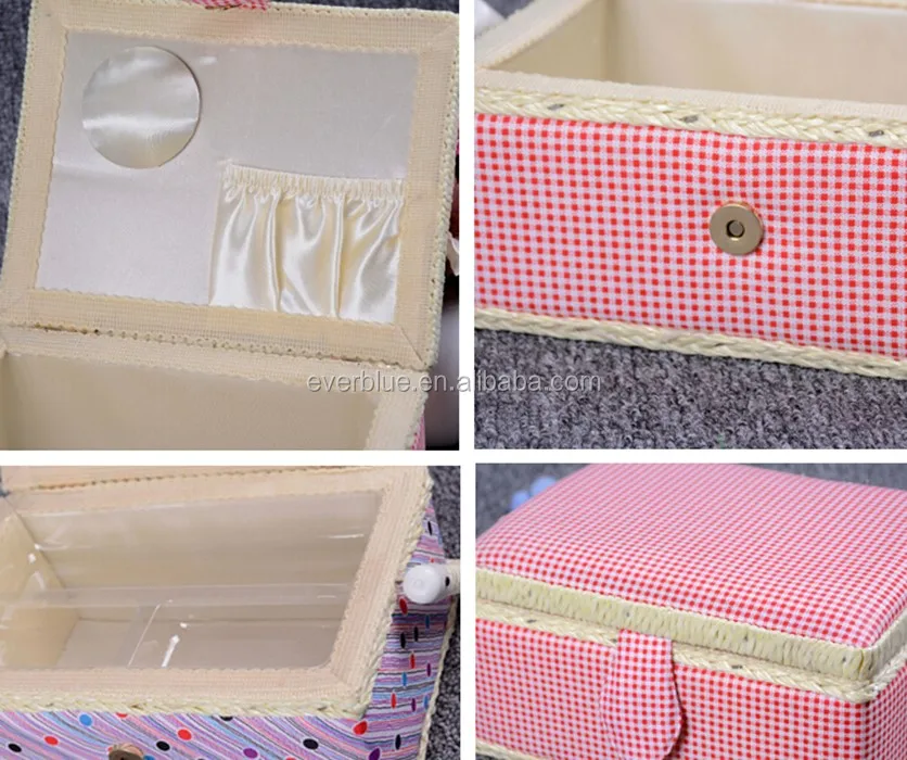 Handmade Fabric Sewing Basket of Sewing Kit Storage Box with tray