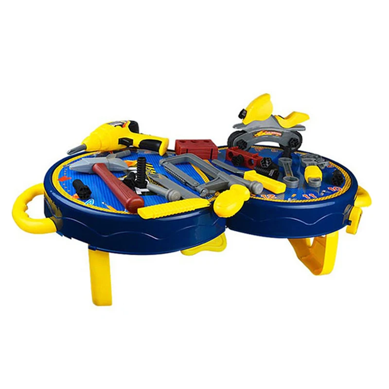 2 in 1 Workshop Play Table Plastic Tool Box Toys Kids Real Tool Set with Certificate