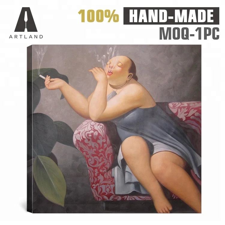 Hand painted Chinese sex fat woman portrait oil painting on canvas