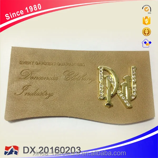 Customized Embossed fake leather label with metal for jeans