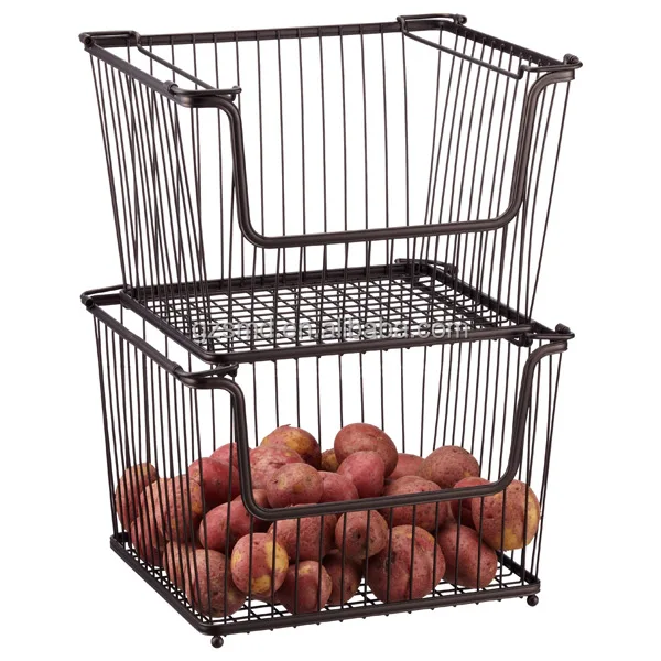 Kitchen Stackable Basket 2 Tires Household Fruit and Vegetable Storage Basket Metal Wire Fruit and Vegetable Basket