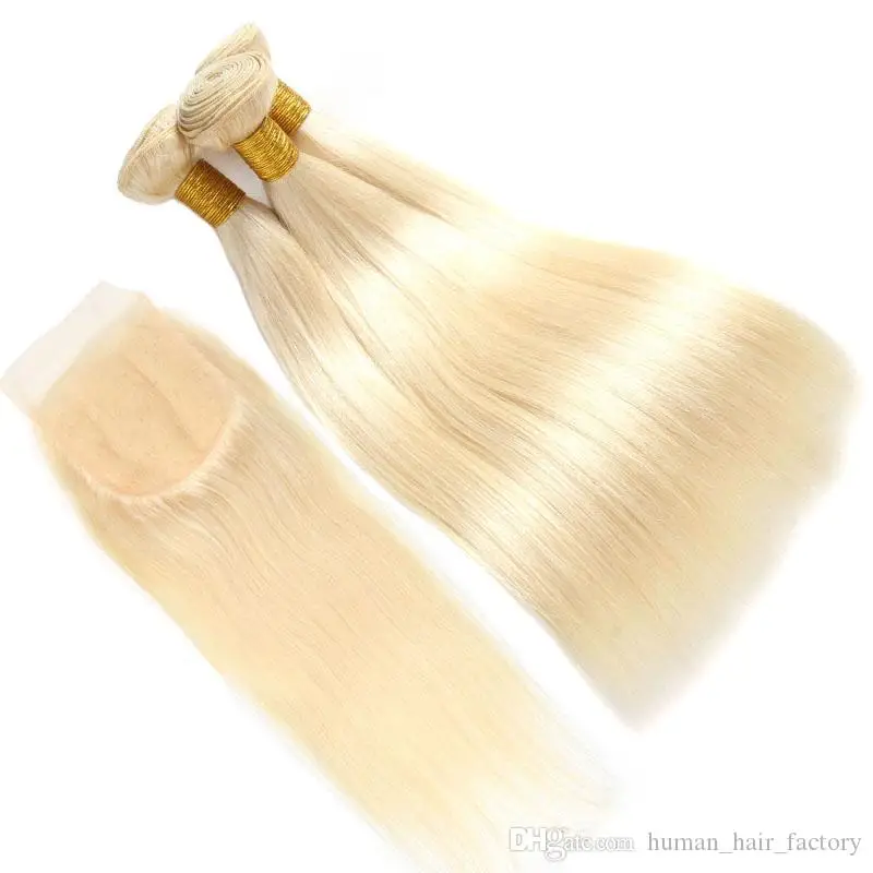 100% Unprocessed Caucasian Human Hair 1B 613 Blonde Ombre Color Remy Ukrainian Hair Weave Bundles With Lace Closure Frontal