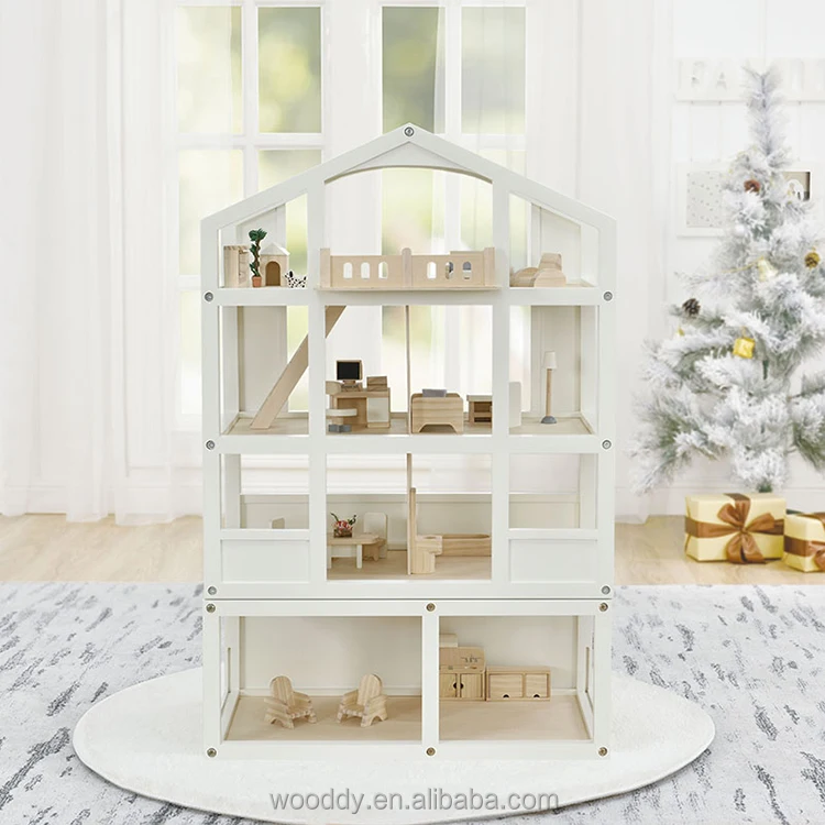 2022 New Furniture wooden toys Petend Play Game Kids Big Wooden Doll House For Children