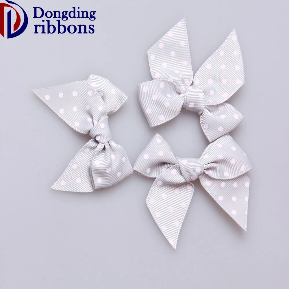 Wholesale pre-made ribbon bow ,grey polka dots grosgrain ribbon hair bows for decoration