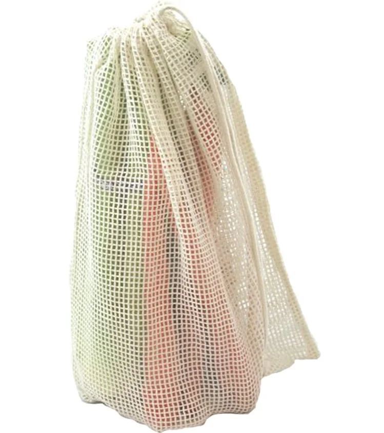 Reusable Cotton Mesh Produce Bag heavy duty double- Organic Cotton Grocery Bag -Zero Waste & drawstring