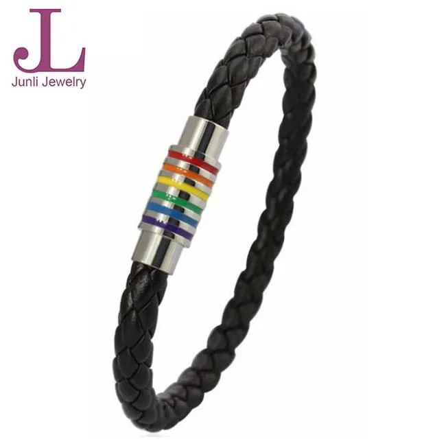 Magnetic Leather LGBT Gay Men Rainbow Bracelet