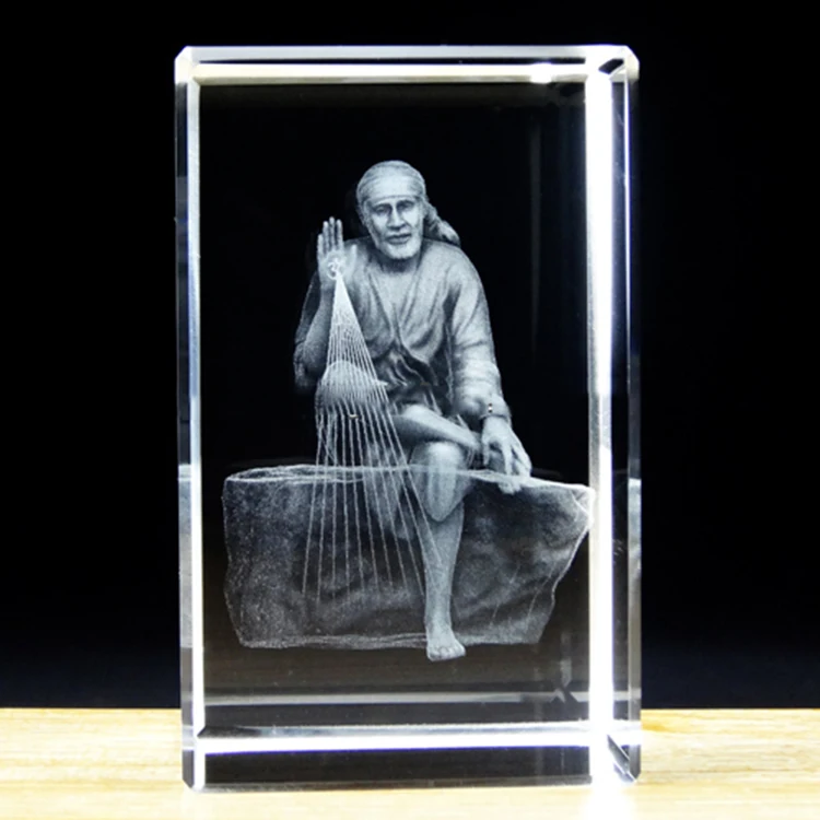 3d laser crystal block with Sai baba Religion hindu gods for crystal crafts