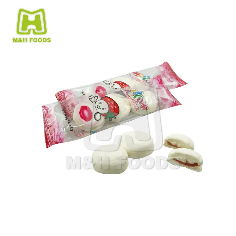 Sweet Buns Shape of Strawberry Jam Marshmallow Candy Round Candy In Bags