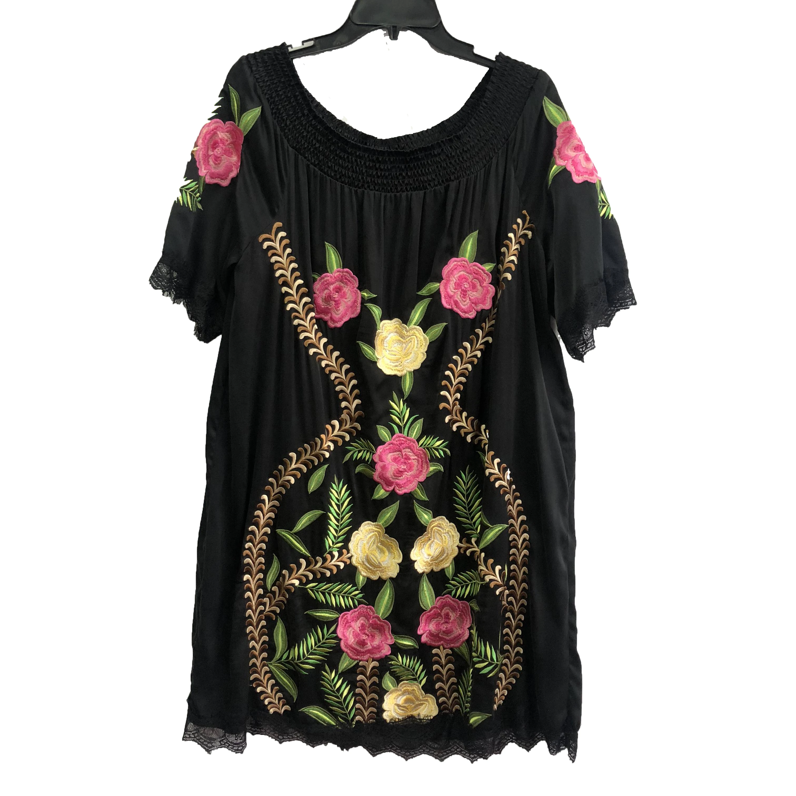 16mm Silk Stretch Satin Stone Washed Front Embroidery Short Sleeve Graceful Skirts for Women