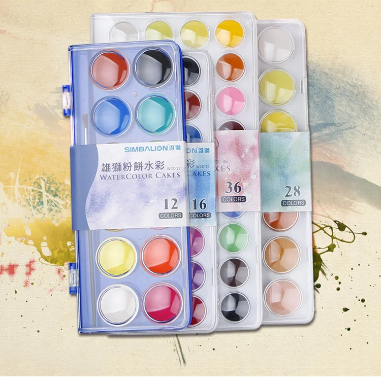 SIMBALION  High quality 12/24/36/48 solid watercolor cake powdery watercolor cake