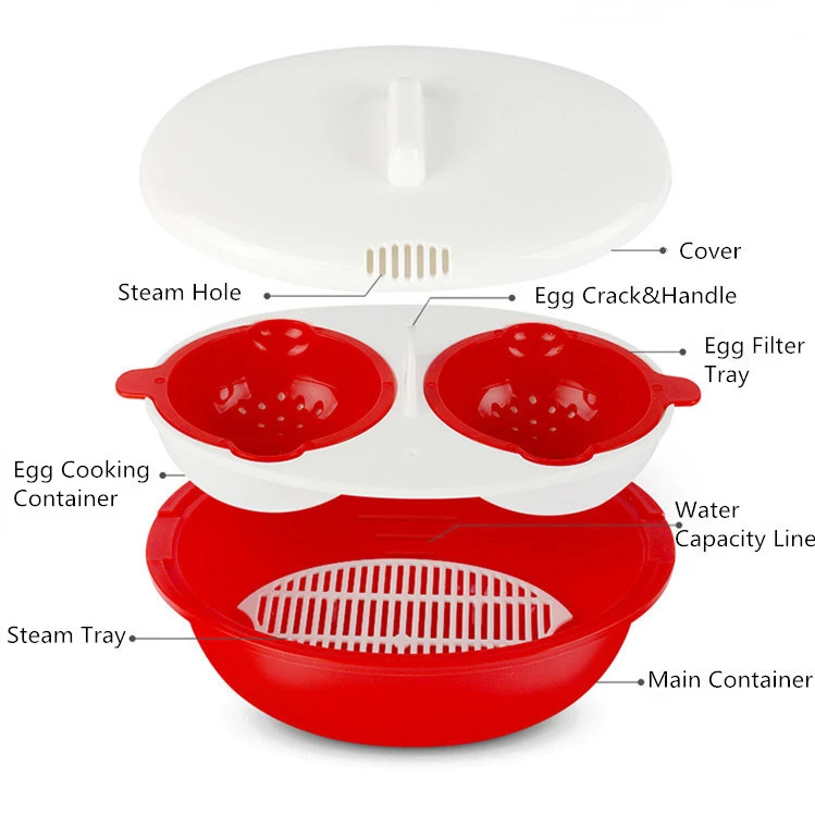 Multifunctional Custom Food Bowl Egg Pouch Plastic Microwave Steamer Cookware