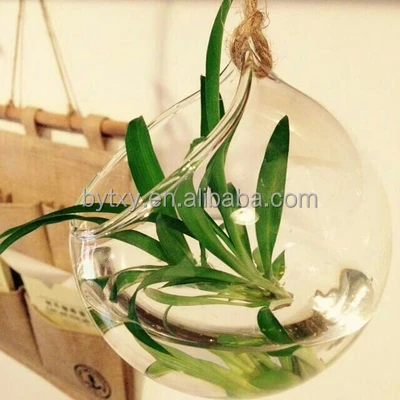 indoor decoration hanging slanted bowl clear glass vase for plant
