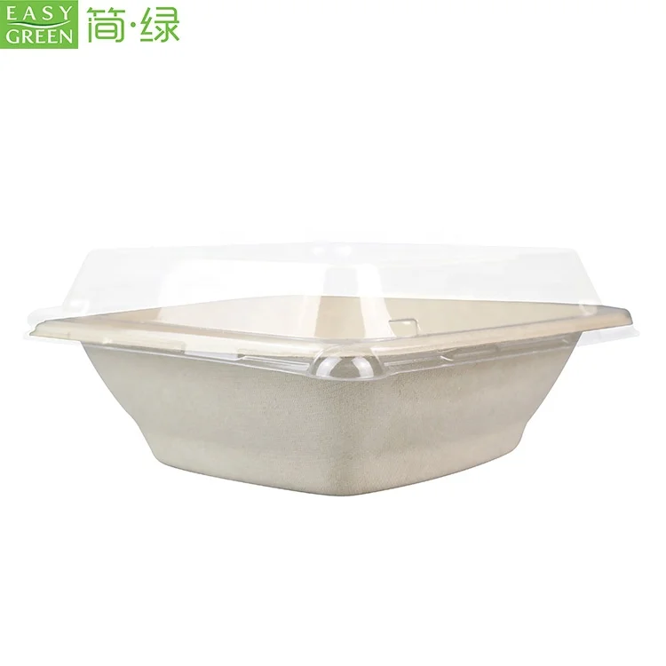 
Easy Green Disposable Square Sugarcane Bagasse Pulp Bowls Biodegradable With Lid 