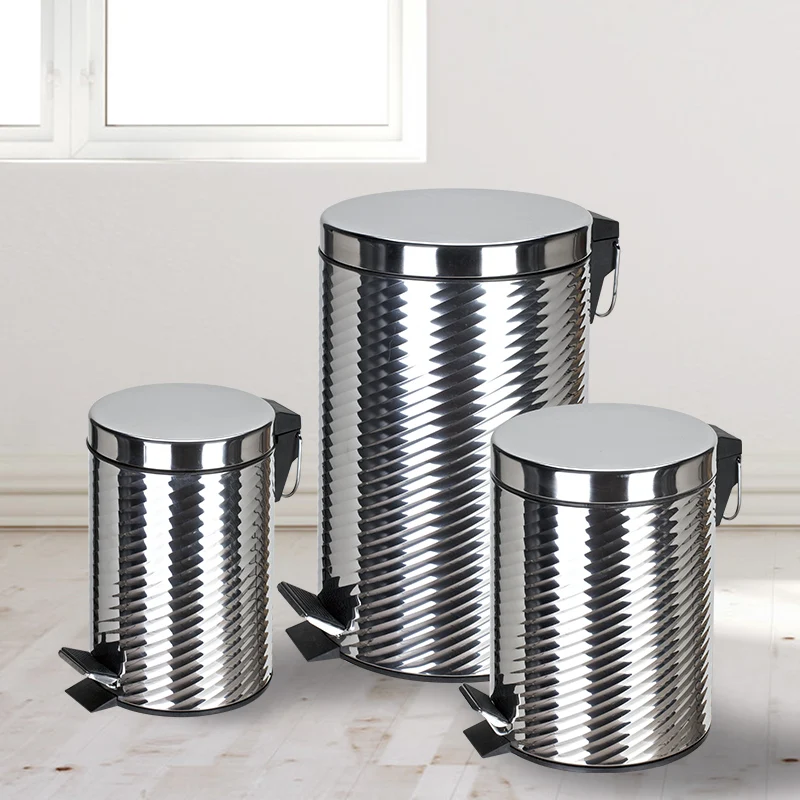 Stainless Steel Round Shaped Dustbin All Size  Step Bin Indoor Kitchen Using Waste Bin Outdoor Rubbish Bin With Soft Closing