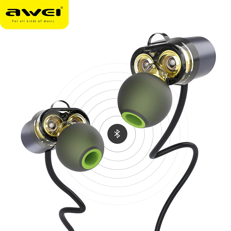 AWEI New product Dual Driver Bluetooth Earphone
