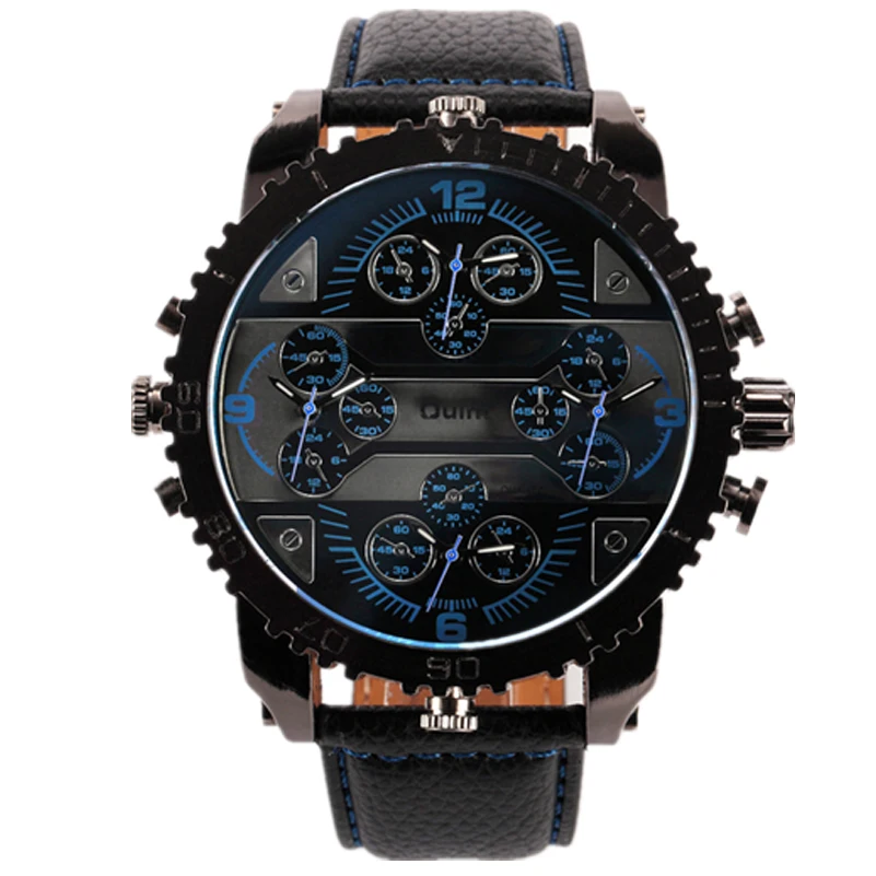Relojes Oulm 3233 2016 New Fashion Quartz Men Wrist Watches 4 Time Zone Leather Strap Colorful Analog Wach
