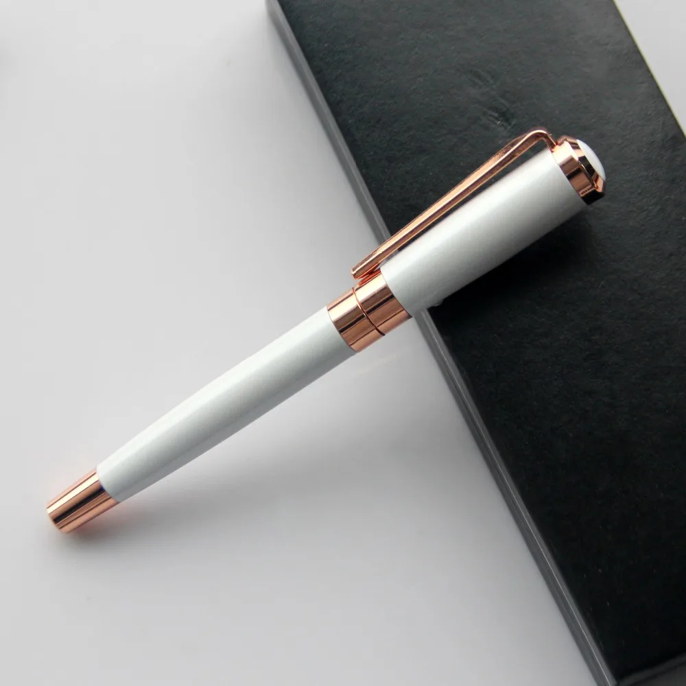 Weeding Gifts White Color Rose Gold Trim Luxury Roller  Pen And Roller Pen Set