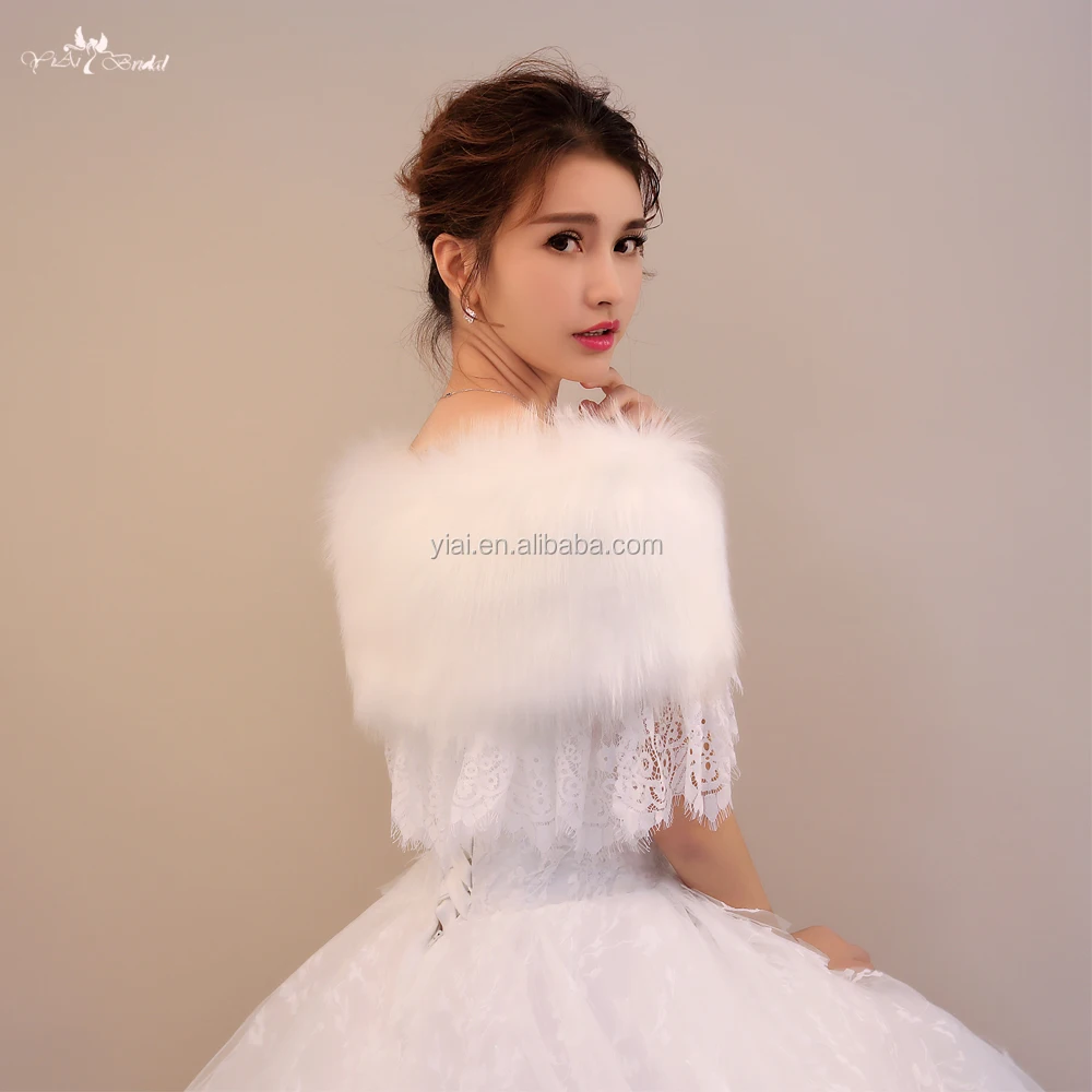 
LZP190 Beautiful Off Shoulder Wedding Shawls White Fur Bolero And Lace Winter Wedding Cloak 