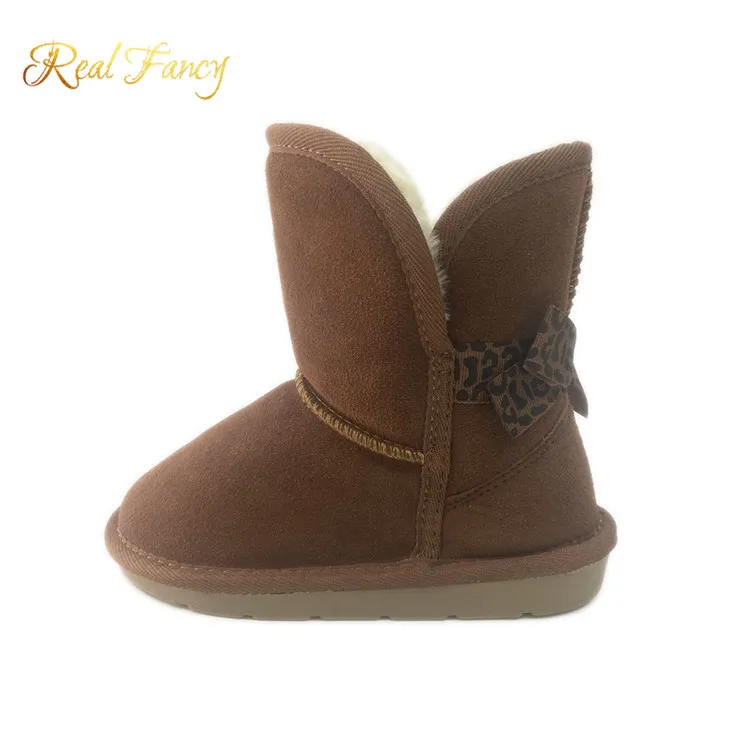 Warm fashion cow suede kids winter ankle snow boots for children