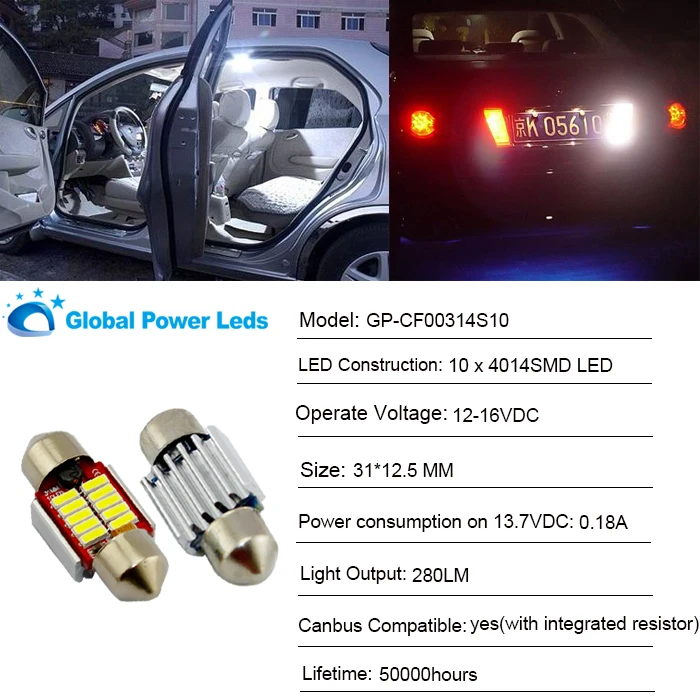 29mm 31mm 4014 CHIP C5W 293 12v canbus festoon led car light 3W canbus auto bulb