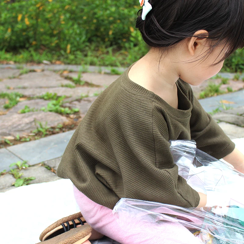 
Waffle Cotton Oversized Army Shortsleeve Organic Baby Clothes Top Clothing Shirts 