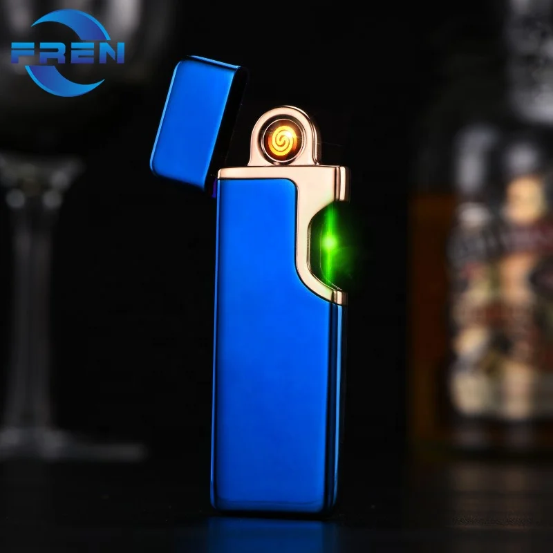 Wholesale Quality Promotion Gift Metal Zinc Alloy USB Rechargeable Coil Cigarette Lighter Flameless Slim Lighter Custom Logo