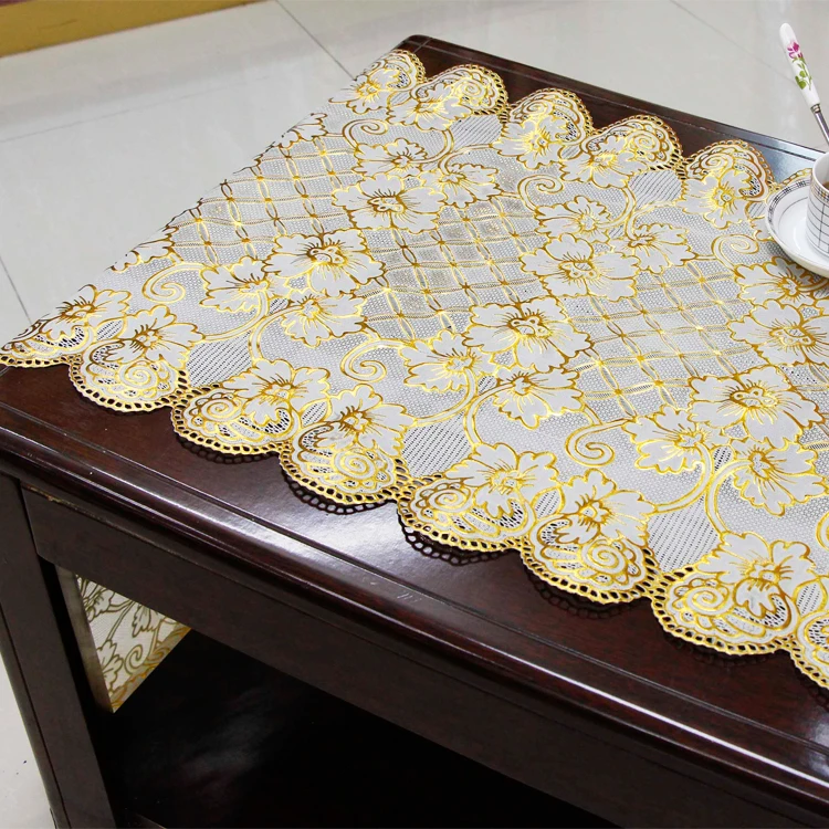 50cm* 20m Golden/Silver coated PVC/Vinyl fine long lace table cloth