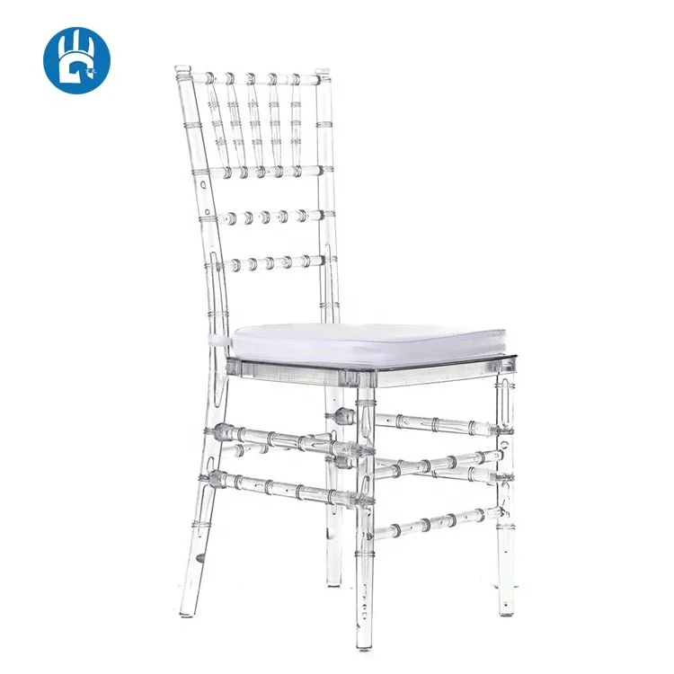 Restaurant wedding stacking transparent clear acrylic chiavari chair with white removable cushion