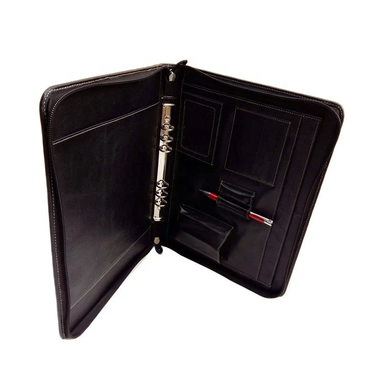 Cheap luxury custom logo zippered portfolio ring binders