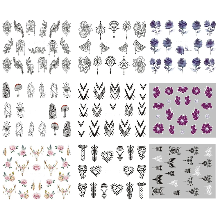 Custom pattern painting jewelry flower water decal black art nail sticker