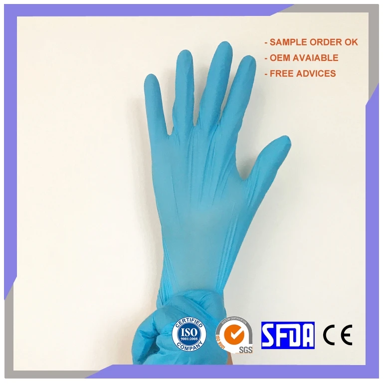 Factory Direct Sales Of Waterproof Blue Disposable Pure Nitrile Gloves For Food Industry