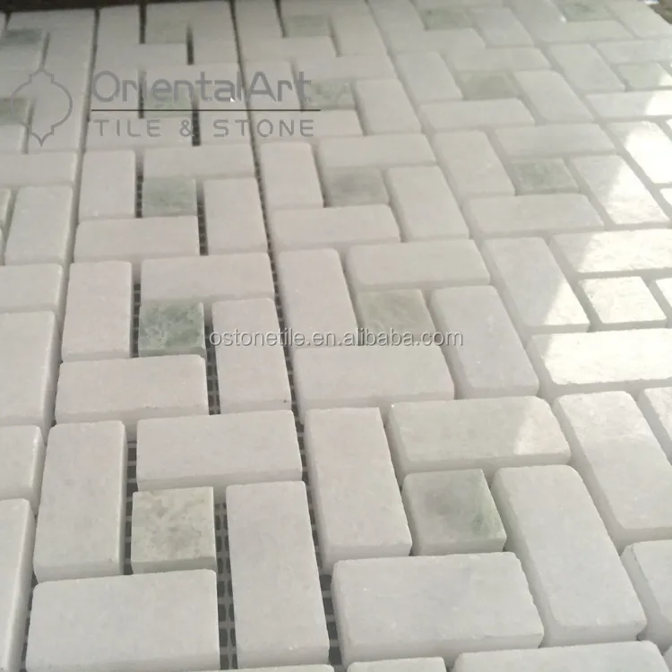 Greek crystal white mixed ming green dots polished pinwheel mosaic