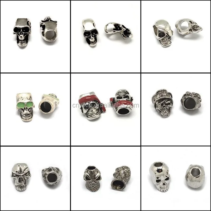 Dongguan YiKai metal alloy skull beads for paracord bracelets, glow in the dark pewter skull bead