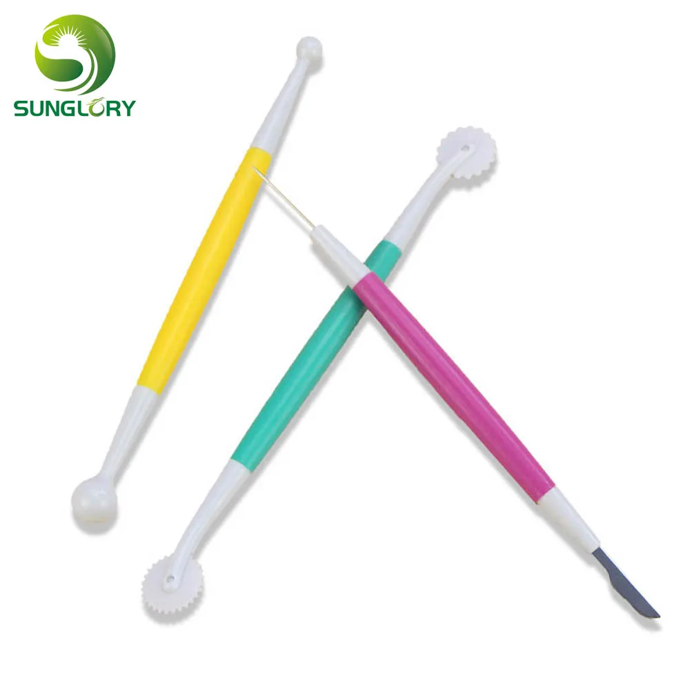 Пластиковые инструменты для моделирования торта 3 шт. украшение помадки и мастики резные ручки цветочное моделирование глиняная форма выпечки тортов