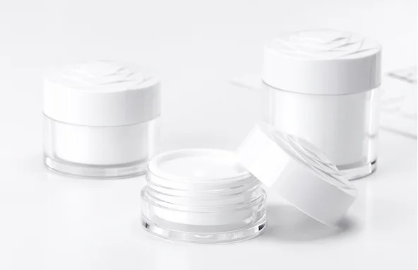 Stock 15ml Clear Plastic PS Double Wall Facial Cream Jar with Rose Screw Cap