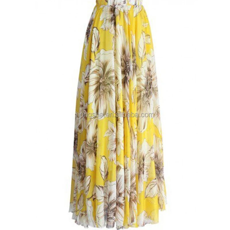 Summer New Fashion Yellow Floral Maxi Skirt For Women