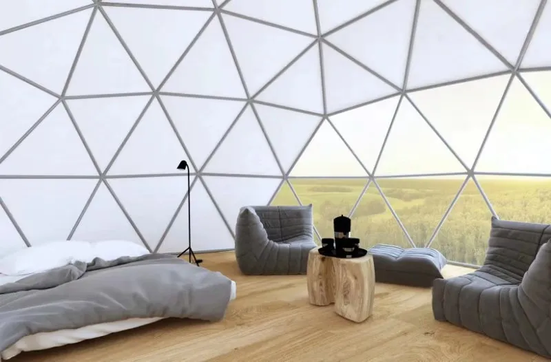 tents camping  High-strength fabricated metal structure ,aluminum vacuum glass wall curtain European style tent