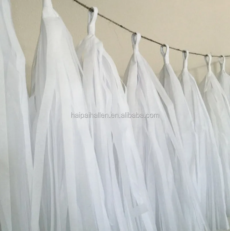 10 Ft Bright White Tissue Paper Wedding and Party Tassel Fringe Garland