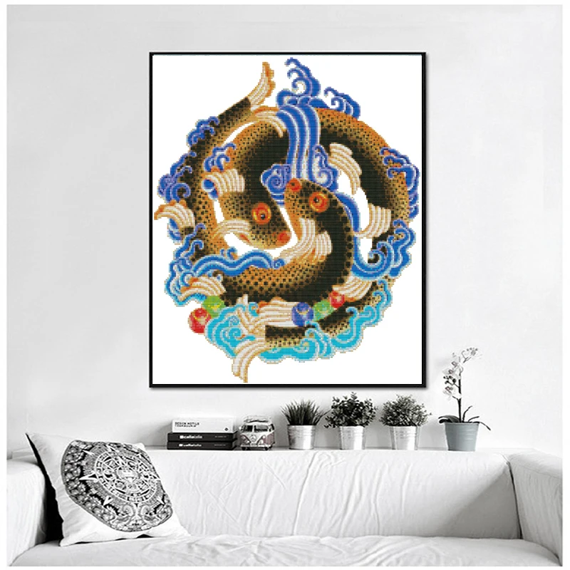NKF the eight auspicious symbols fish chinese cross stitch kit embroidery fish patterns for diy gift