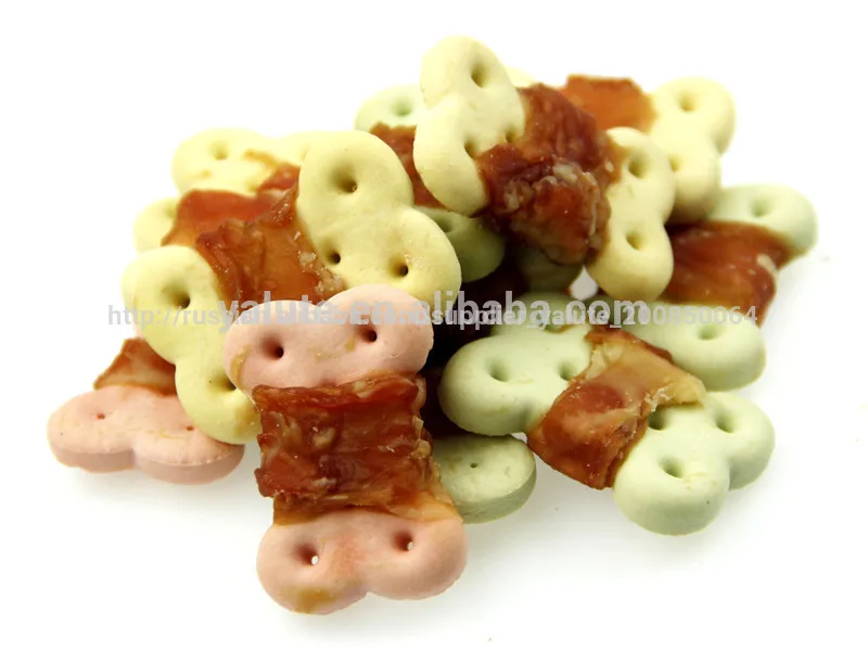 color cookies with chicken wrap dog treat