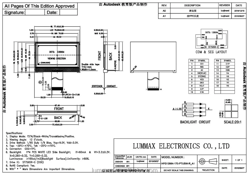 
Black and White 128x64 LCD Display 