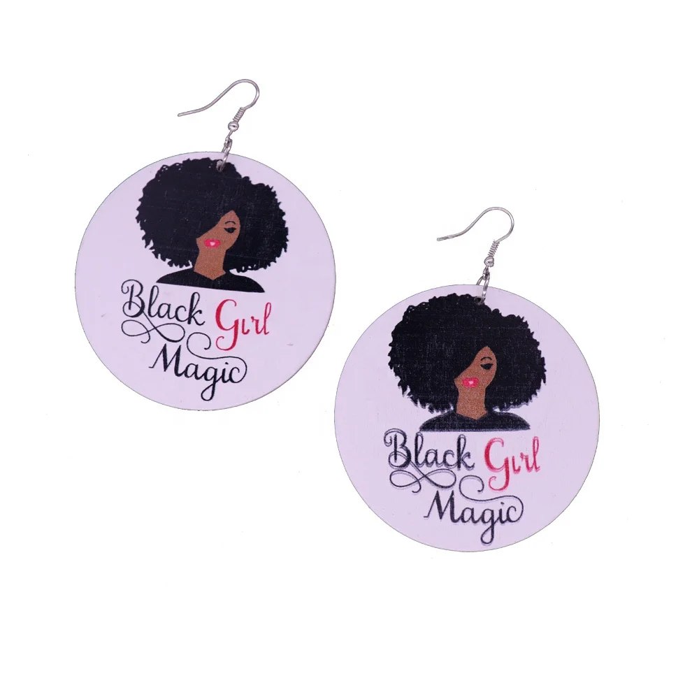 New fashion custom logo women jewelry earrings black girl magic handmade engraved wood earring Africa wholesale