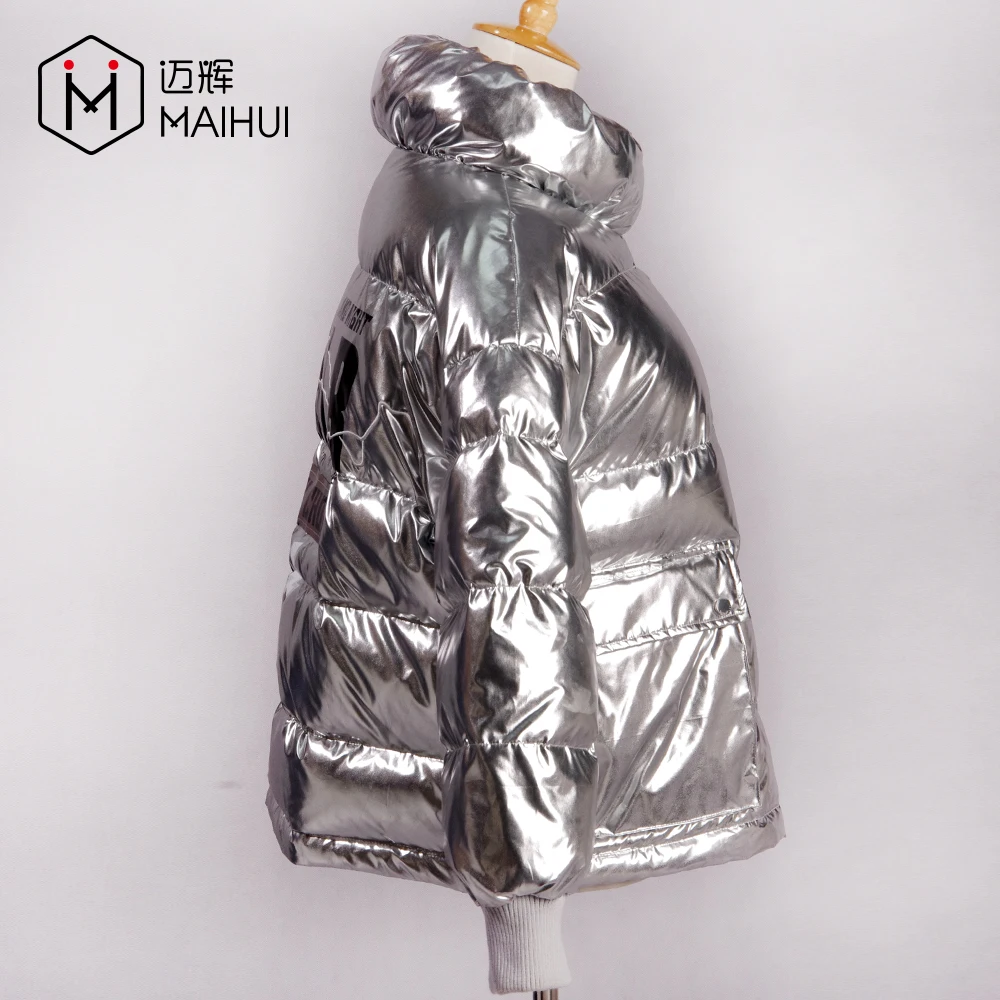 Women Winter Jacket Shiny Silver Color Clothes Women Down Jacket