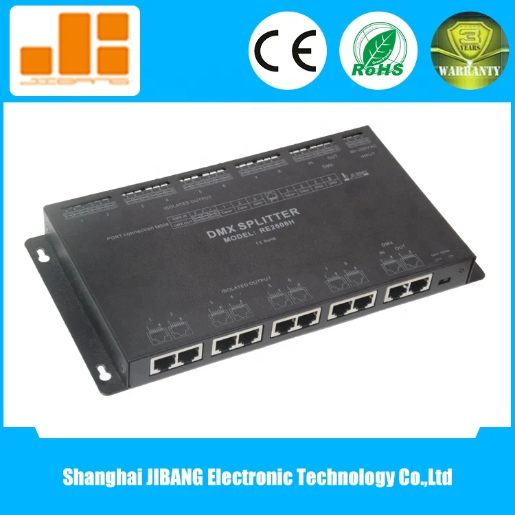 Press Button/RJ45 Optional 8 Channel DMX Splitter