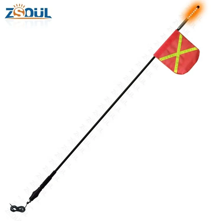12v Safety Flag For Mine WIth Fiberglass Pole And Spring Quick Release Base Mining Flag Pole For ATV UTV Truck Safety Whip